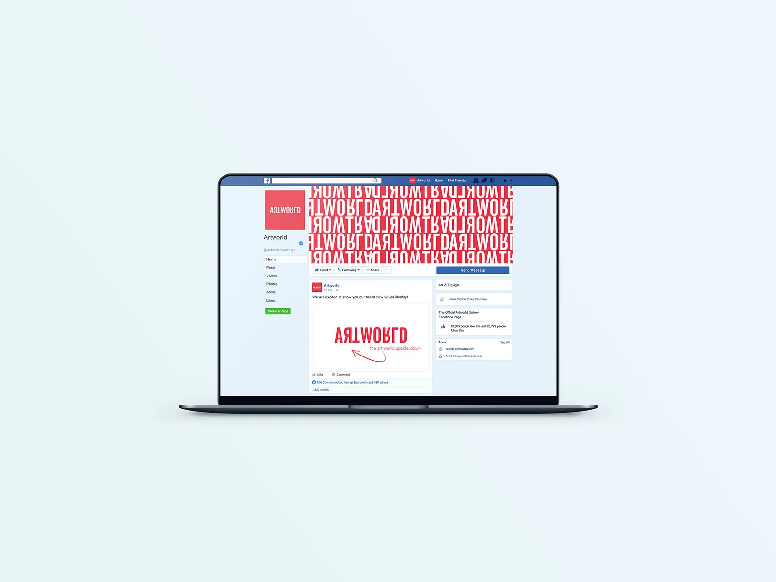 Artworld — Facebook page on a laptop