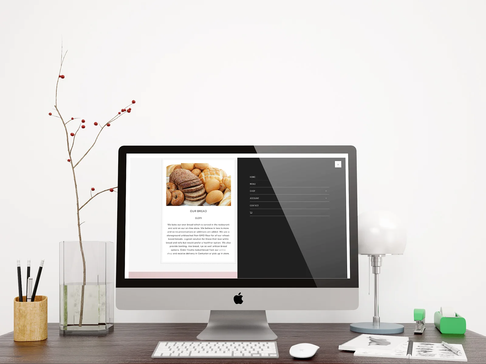 Urban Bistro — bistro website menu page with a dark side panel