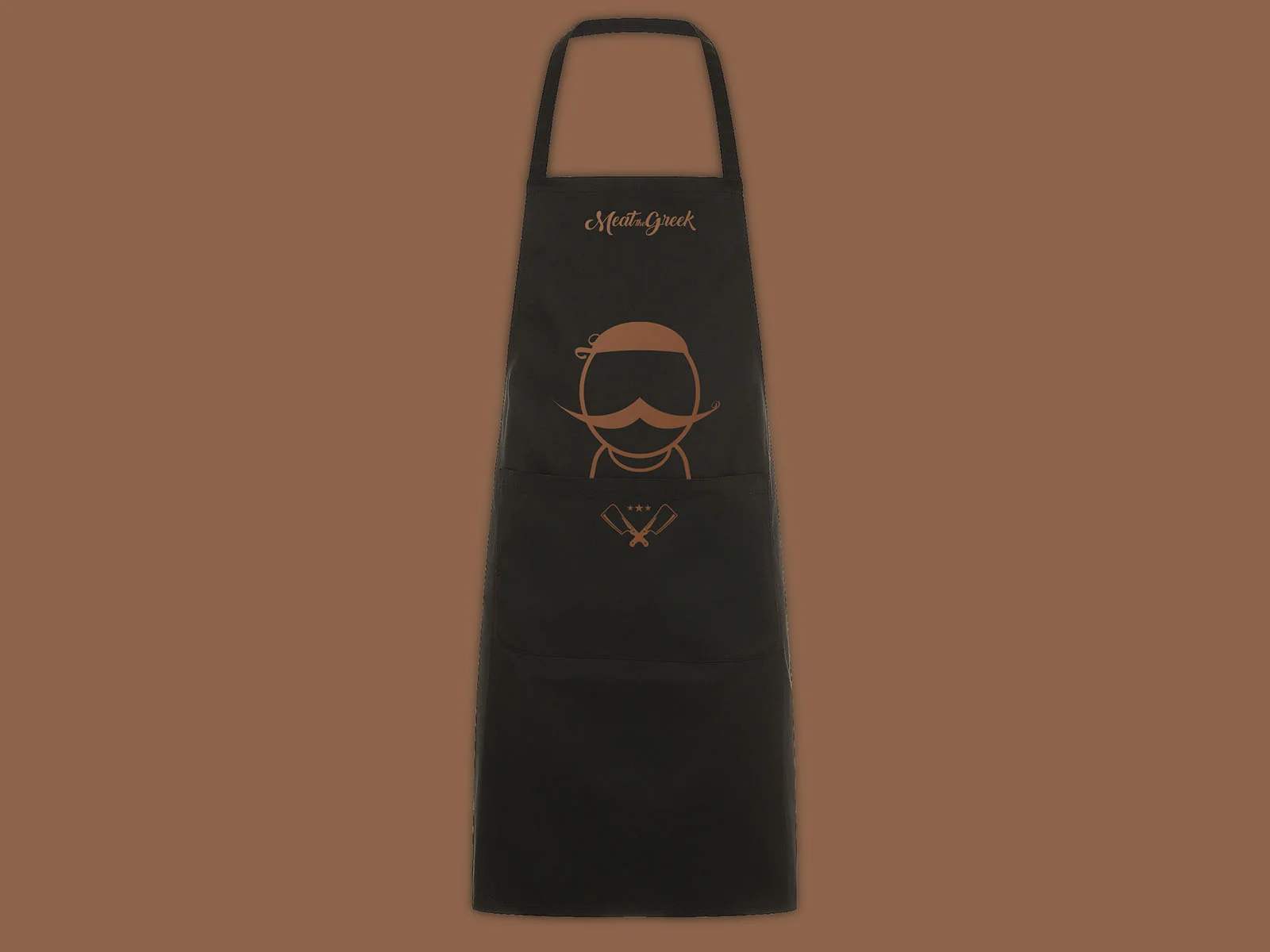 Meat the Greek — black apron with the restaurant emblem