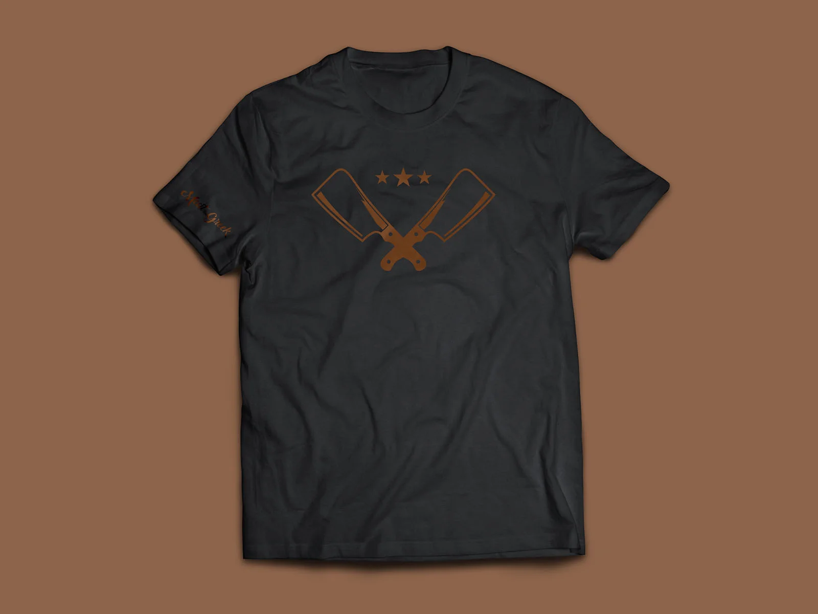 Meat the Greek — black T-shirt, front with crossed-utensil symbol