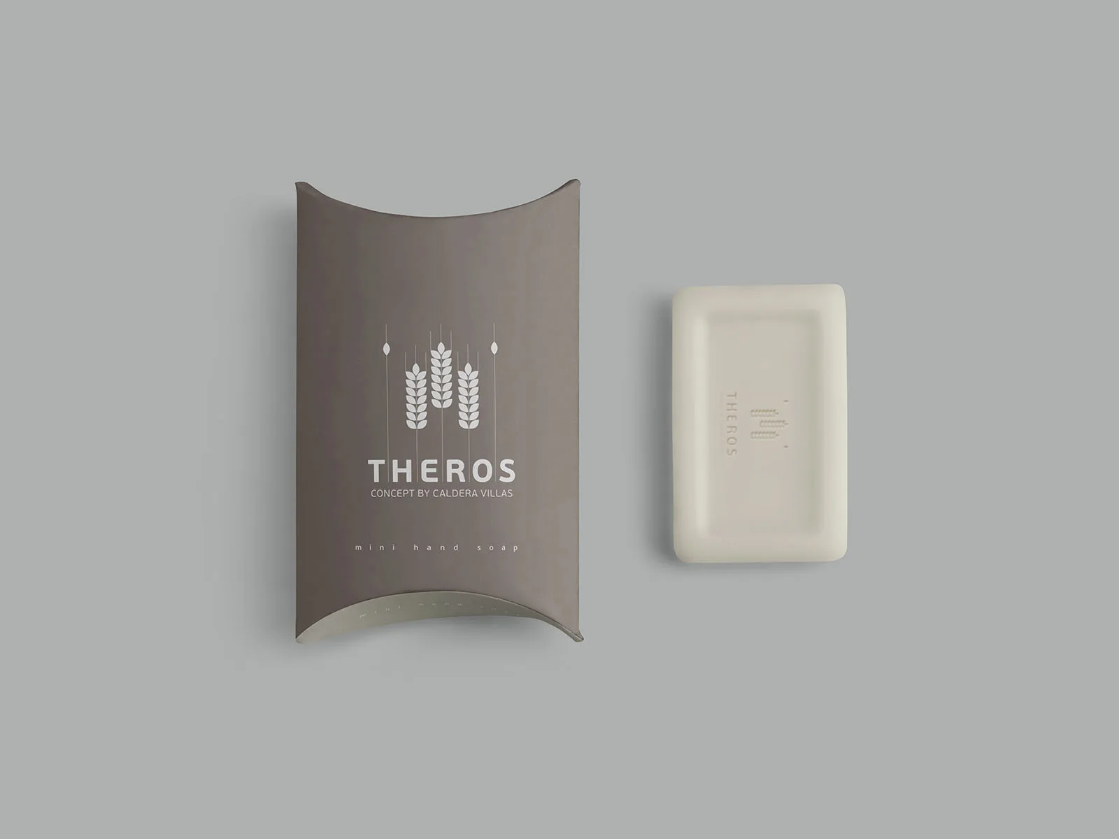 Theros Concept — wrapped hotel soap and its warm grey sleeve