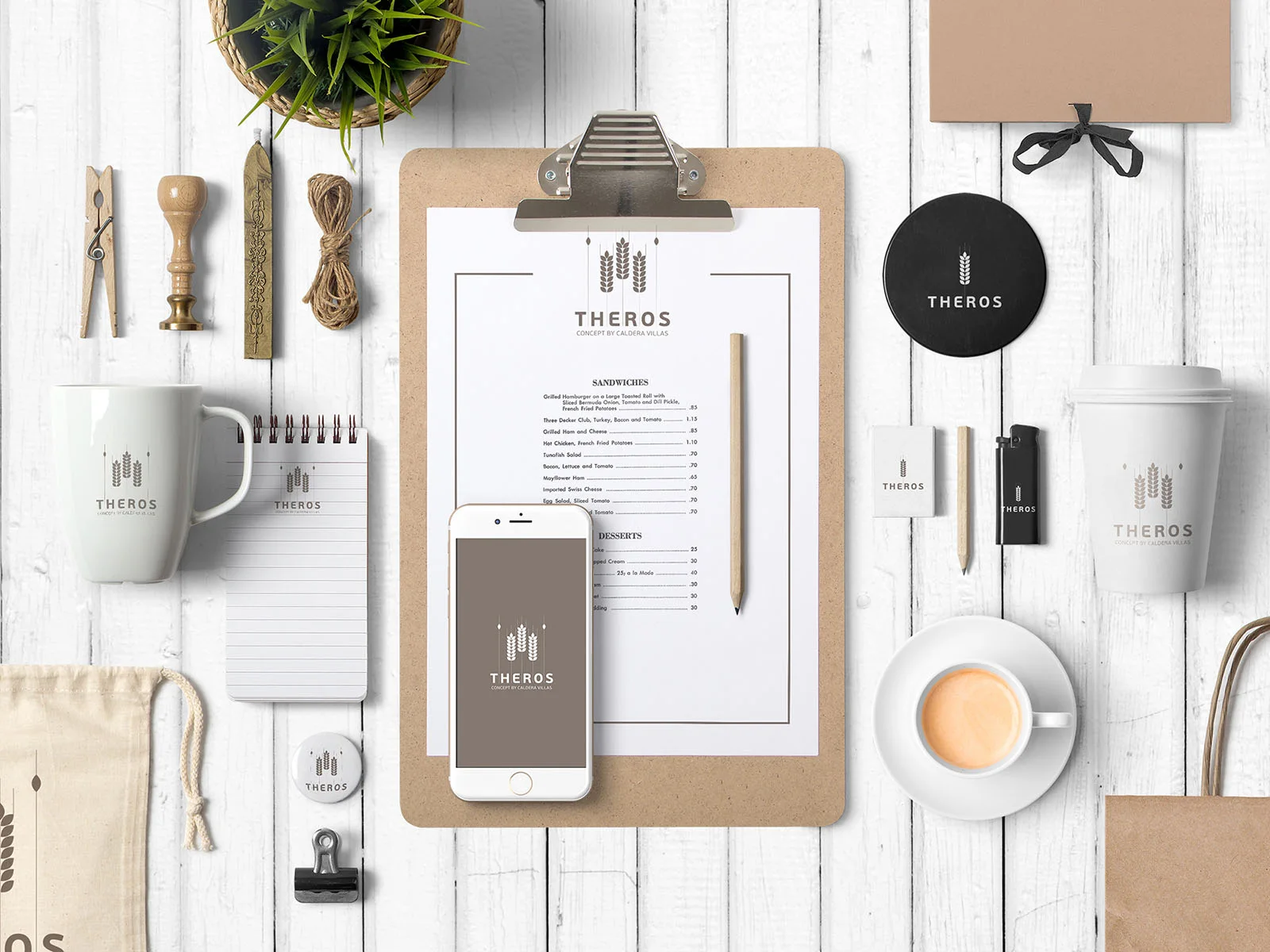 Theros Concept — breakfast setting with coordinated hotel print materials