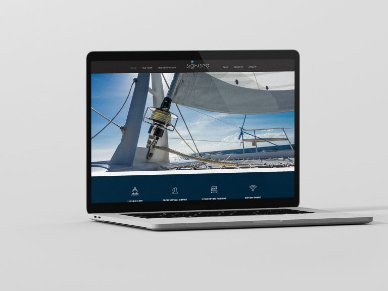 Sightsea — sailing website homepage shown on a laptop