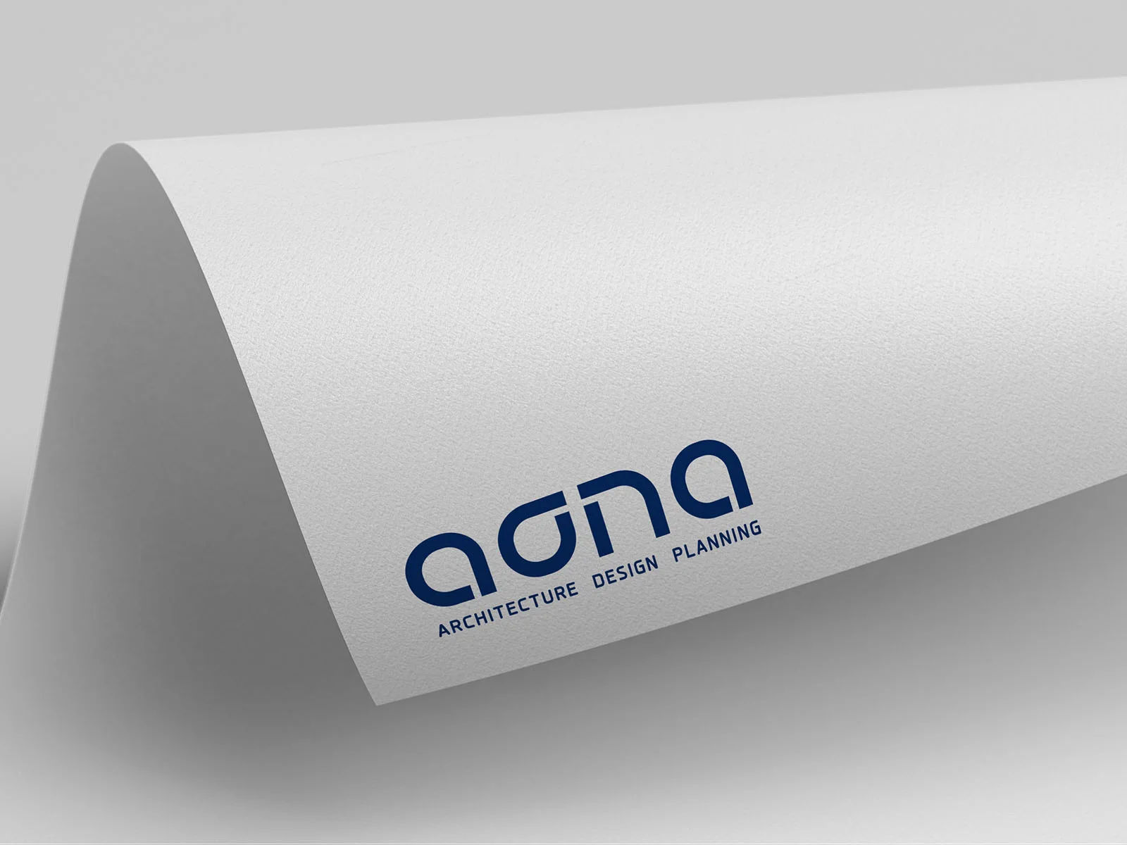 ASPA Design — blue geometric wordmark on curved white paper