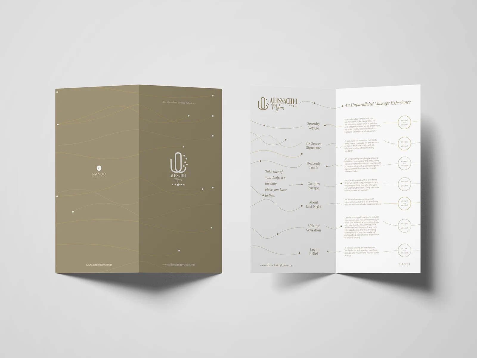 Hando Massage & Spa — menu design