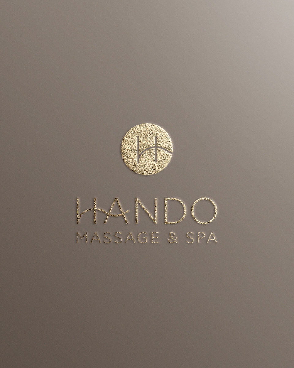 Hando Massage & Spa gold letterpress logo