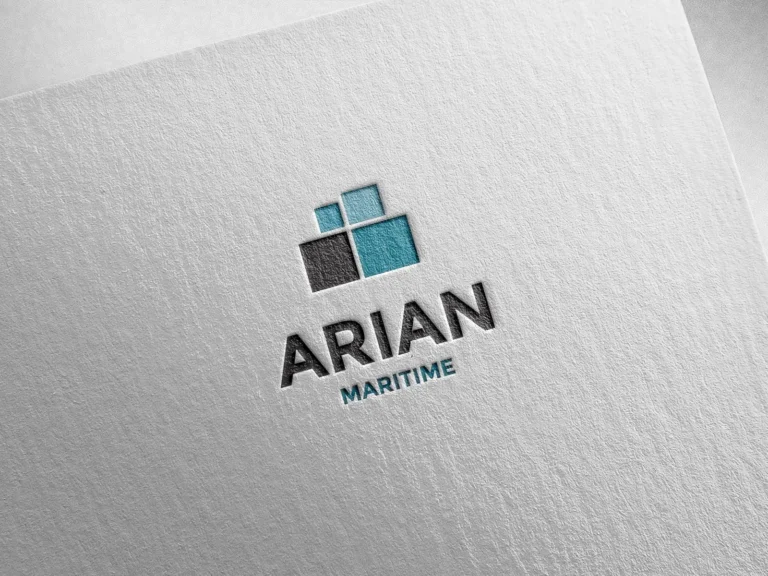 The refreshed Arian Maritime logo in a letterpress application