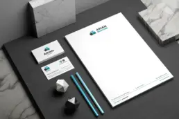 Arian Maritime corporate identity with letterhead and business cards