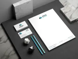 Arian Maritime corporate identity with letterhead and business cards