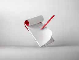 ECHMES white notepad with red backing and pen