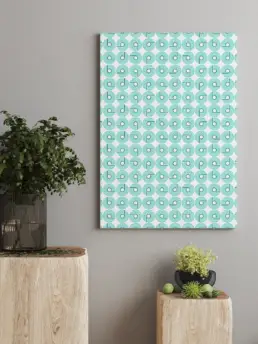 Repeating Praxis Pharmacy logo pattern on a canvas art mockup
