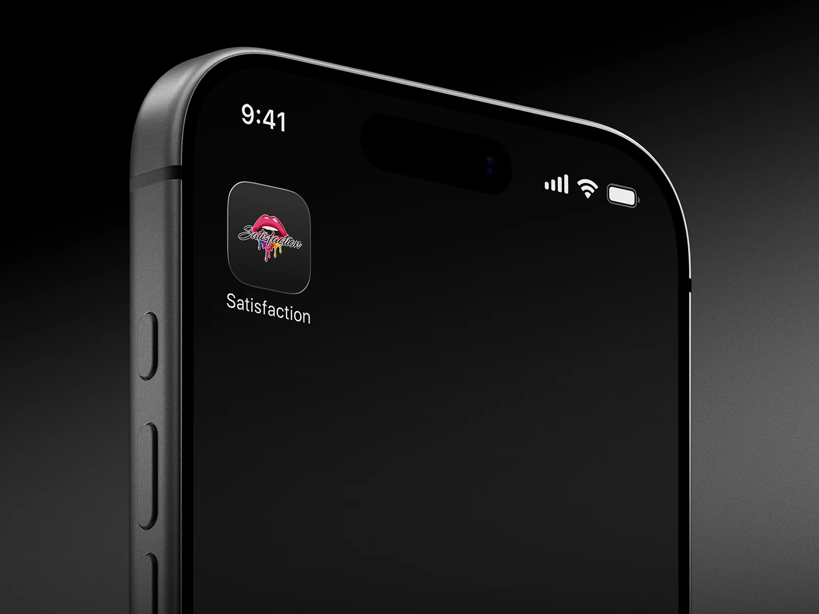 Μακέτα εικονιδίου εφαρμογής Satisfaction σε οθόνη iPhone.