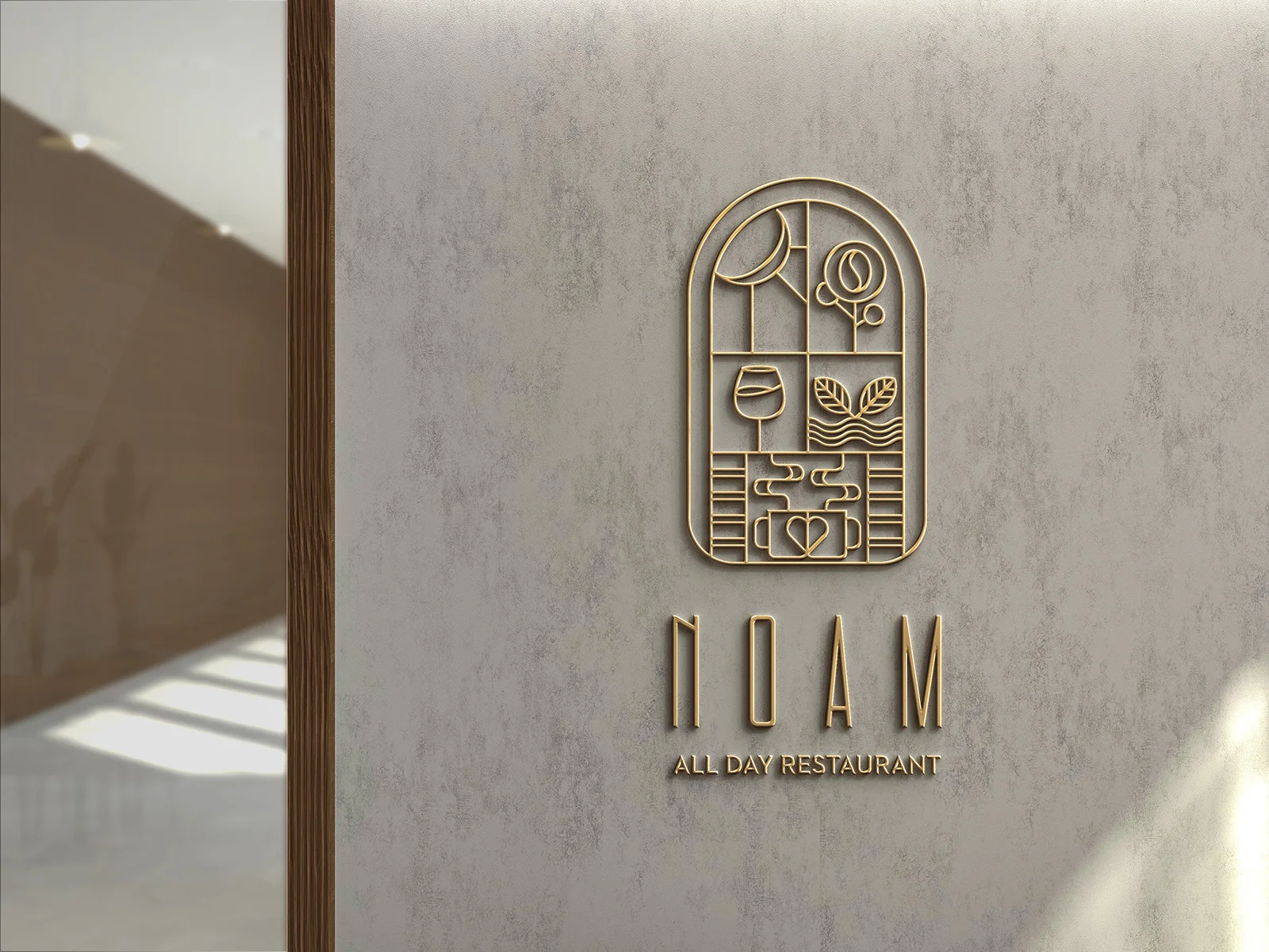 NOAM All Day Restaurant — dimensional wall logo