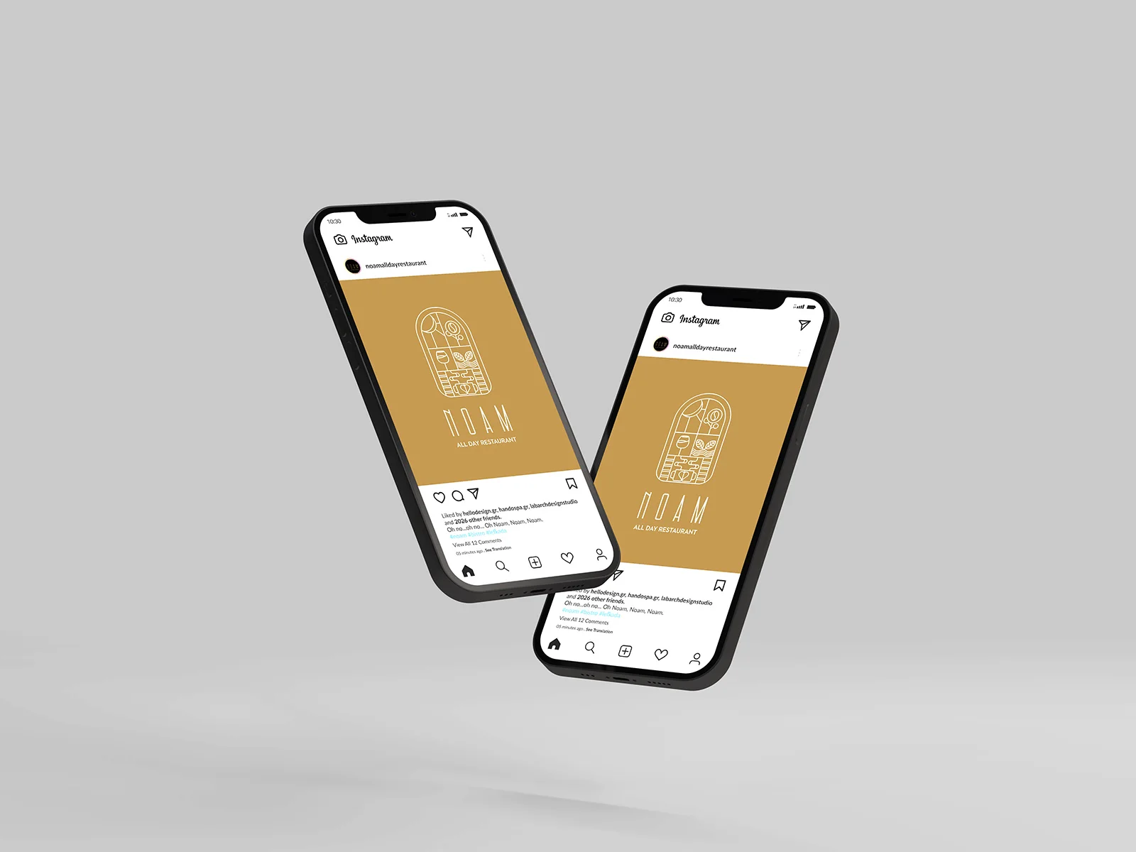 NOAM All Day Restaurant — digital brand application on a phone