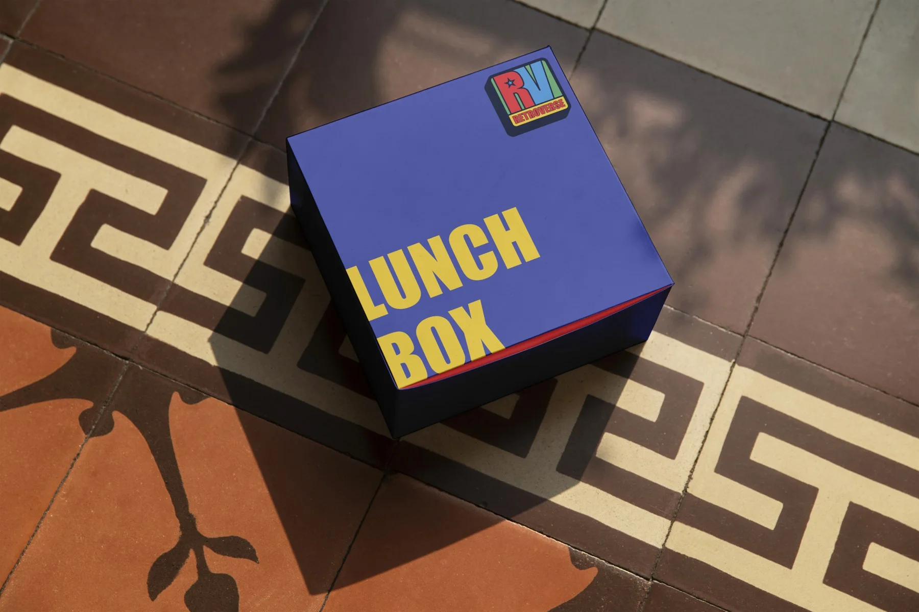 Purple meal box concept with Retroverse branding